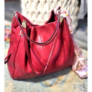 Coach Madison Phoebe Red Pebbled Leather Triple Compartment Shoulder Bag